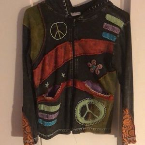 Hippie peace hoodie vintage unique Sz S